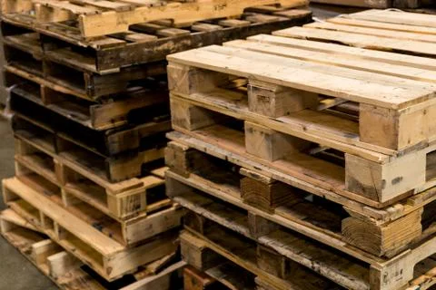 Warehouse pallets stacked Stock Photos