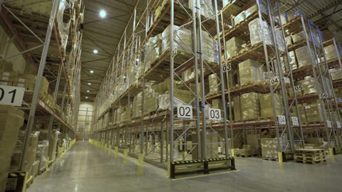 Warehouse pan left to right. Motion time lapse. UHD 4K Stock Footage 120388382