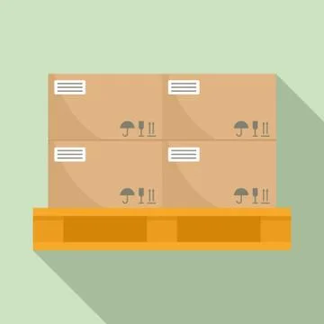 Warehouse parcel on pallet icon, flat style Stock Illustration