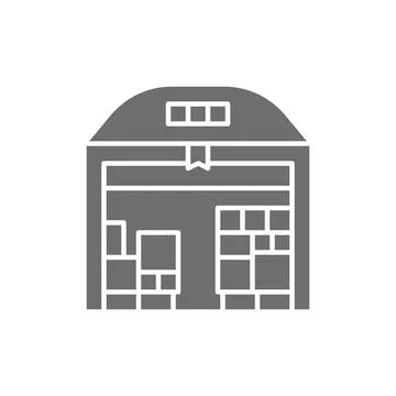 Warehouse with parcels grey icon. Isolated on white background Stock Illustration