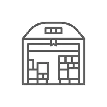 Warehouse with parcels line icon. Stock Illustration