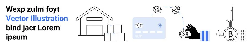 Warehouse, Payment Processing, and Shipping with Cards and Coins, Logistics.. Illustrazione stock