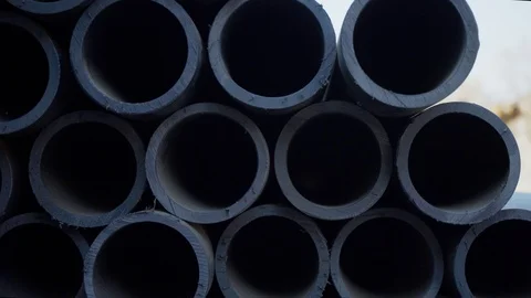 Warehouse of plastic pipes in the open Stock-Footage 106144028
