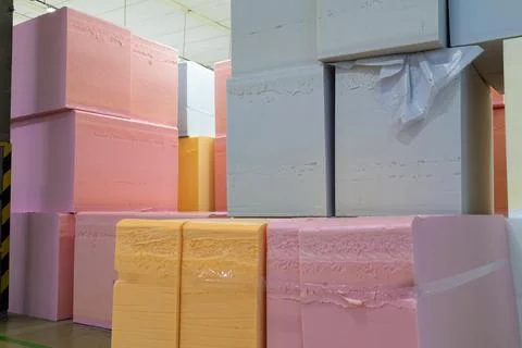 Warehouse of polyurethane foam blocks Foto stock
