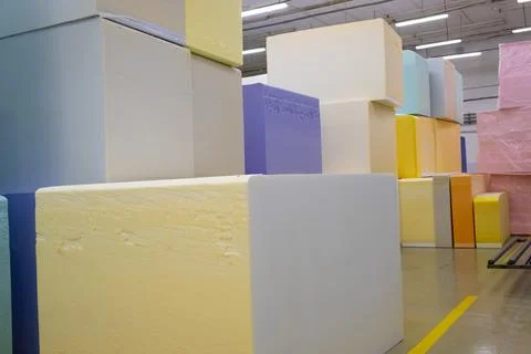 Warehouse of polyurethane foam blocks Foto stock