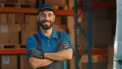 Warehouse Portrait Workers loading Van Vehicle Stock Footage 157118994