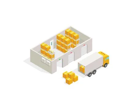 Warehouse post office, parcel delivery. Logistics transport delivery boxes and Stock Illustration
