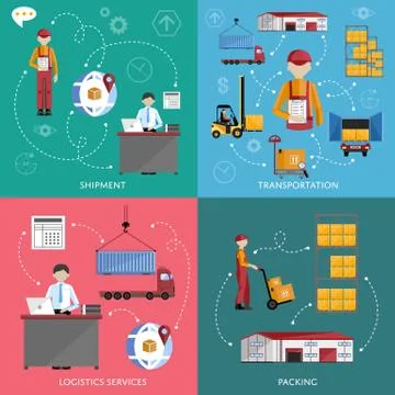 Warehouse process infographics four banners. Stock Illustration