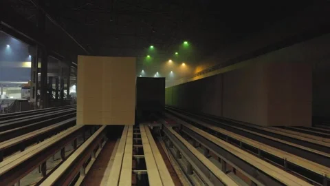 A warehouse at the production of chipboard Stock Footage 169839347