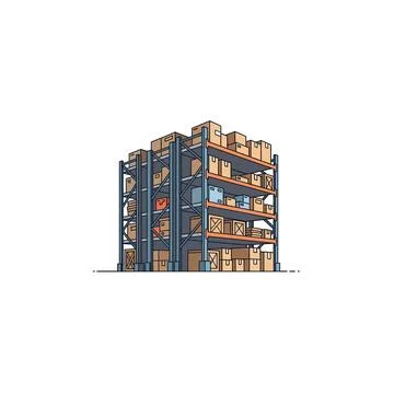 Warehouse rack with boxes and forklift icon Stock Illustration