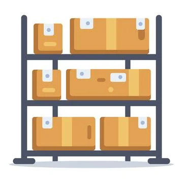 Warehouse rack storing cardboard boxes, illustrating storage,logistics,inventory Stock Illustration