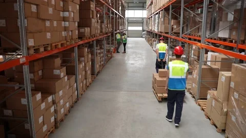 Warehouse with racks filled with cardboard boxes Stock Footage 161948138