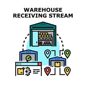 Warehouse receiving stream process and logistics management Illustrazione stock