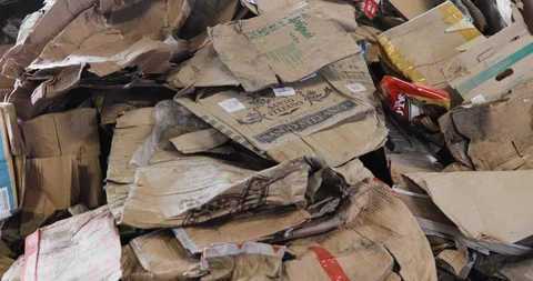Warehouse with recyclable paper cardboard boxes at garbage processing factory. Stock Footage 120122853