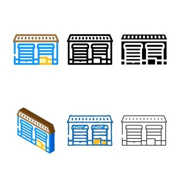 Warehouse rent color icon vector set Stock Illustration