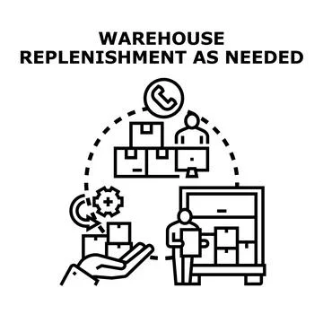 Warehouse replenishment on demand inventory management process Illustrazione stock