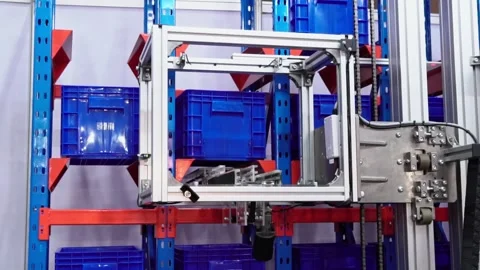 Warehouse robot. warehouse storage robot, Automated equipment moves boxes on rac Stock Footage 245943321