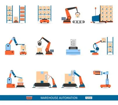 Warehouse Robots Icons Set Stock Illustration