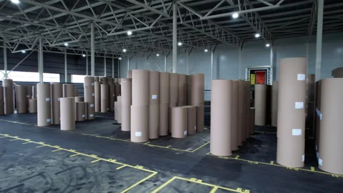 Warehouse with rolls stacked in area for loading onto trucks Vídeo Stock 294197724