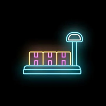 Warehouse scale measuring cargo boxes neon icon 库存插图