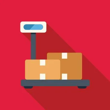 Warehouse scale weighing cardboard boxes, logistics and delivery Illustrazione stock
