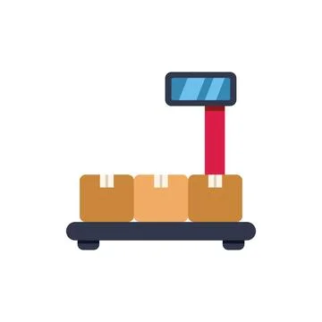 Warehouse scale weighing packages placed on top of it, using digital screen d Stock Illustration