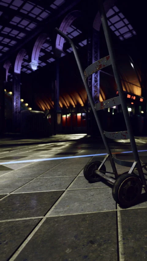 Warehouse scene with dollies at night in an empty building space Stock Footage 330340321