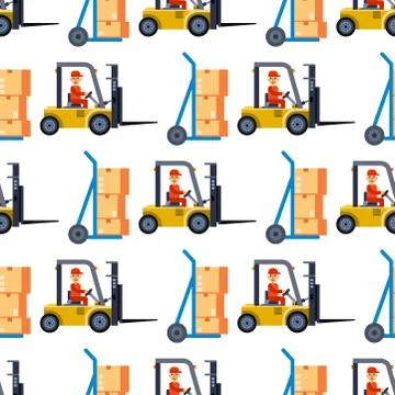 Warehouse seamless pattern background with shipping truck and delivery flat Illustrazione stock