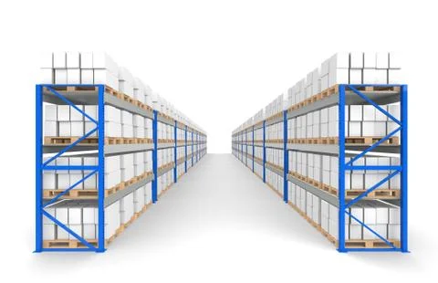 Warehouse Shelves 2 rows. Floor Shadows. Part of a Blue Warehouse and logis.. Stock Illustration