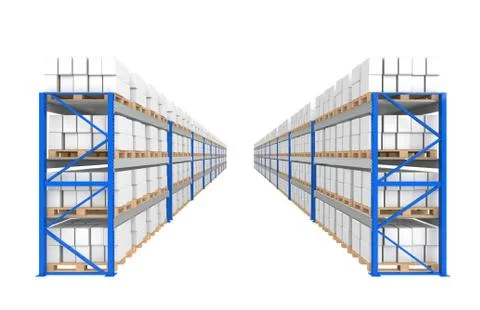 Warehouse Shelves 2 rows. Part of a Blue Warehouse and logistics series. Stock Illustration