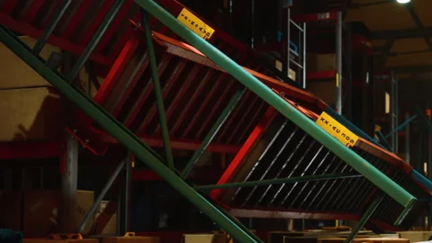 Warehouse with shelves and boxes during afternoon hours Stock Footage 342806121
