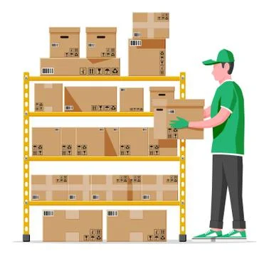 Warehouse shelves with boxes and mover Stock Illustration