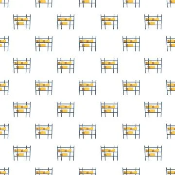 Warehouse shelves displaying cardboard boxes seamless pattern Stock Illustration
