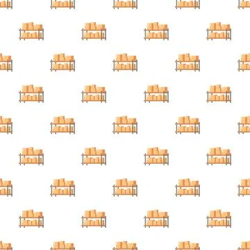 Warehouse shelves displaying cardboard boxes seamless pattern Stock Illustration