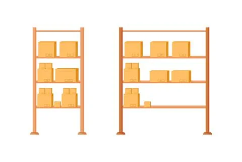Warehouse shelves flat color vector object set Stock Illustration