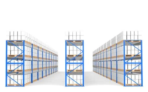 Warehouse Shelves, Front view with shadows. Part of a Blue Warehouse and lo.. Stock Illustration