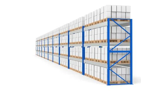 Warehouse Shelves, side view. Part of a Blue Warehouse and logistics series. Stock Illustration