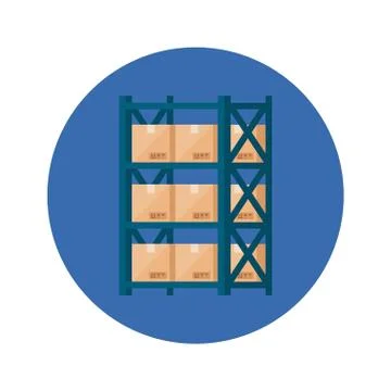 Warehouse shelving with boxes in frame circular Stock Illustration