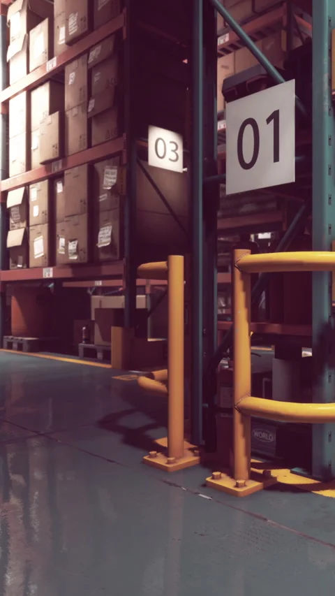 Warehouse shelving with boxes stored on pallets at a distribution center Stock Footage 338374769