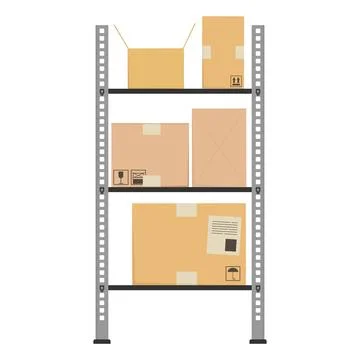 Warehouse shelving with labeled cardboard boxes Stock Illustration