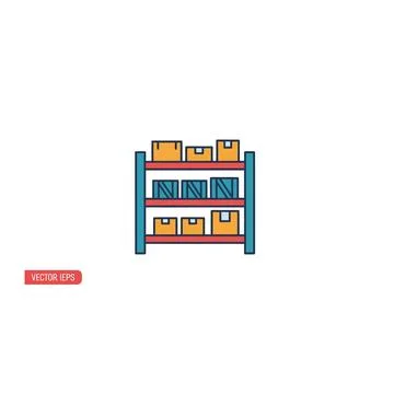 Warehouse shelving unit with boxes icon Stock Illustration