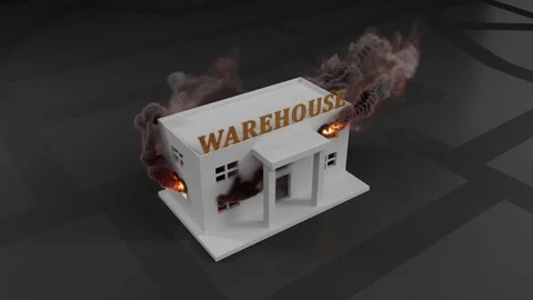 Warehouse Sign Building Burning With Dramatic Smoke Columns Stock Footage 336589311