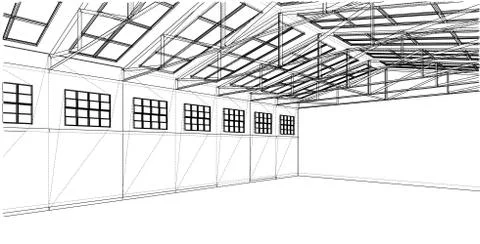 Warehouse sketch. Vector rendering of 3d Illustrazione stock