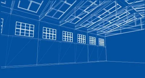 Warehouse sketch. Vector rendering of 3d Stock Illustration