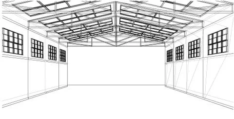 Warehouse sketch. Vector rendering of 3d 스톡 일러스트