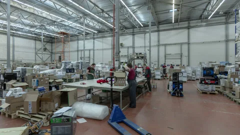 Warehouse, sliding around. Motion time lapse. UHD 4K Stock Footage 120515117