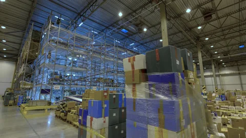 Warehouse sliding to the front. Motion time lapse. UHD 4K Stock Footage 120388745