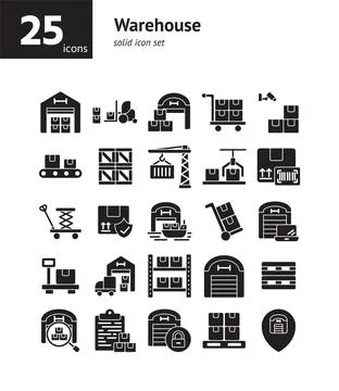 Warehouse solid icon set. Vector and Illustration. Illustrazione stock