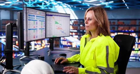 Warehouse Spreadsheets And Invoice On Computer Stock Photos