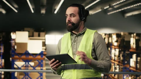 Warehouse staff, call center complaint, distribution hub, shipment details Stock Footage 330140984